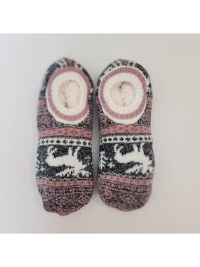 Cozy Plush-Lined Anti-Slip Nordic Knit Slipper Socks With Reindeer Design